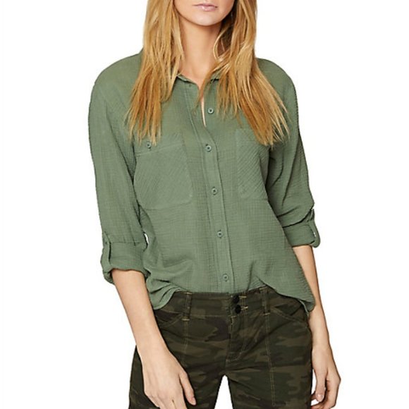NWT $79 Sanctuary Boyfriend Relaxed and Oversized Blouse in Cadet - size XSP! - Picture 1 of 10